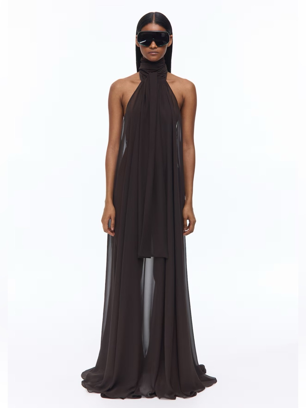 LIVIA NUNES H&M
NWT DARK BROWN A-LINE CHIFFON HALTERNECK DRESS